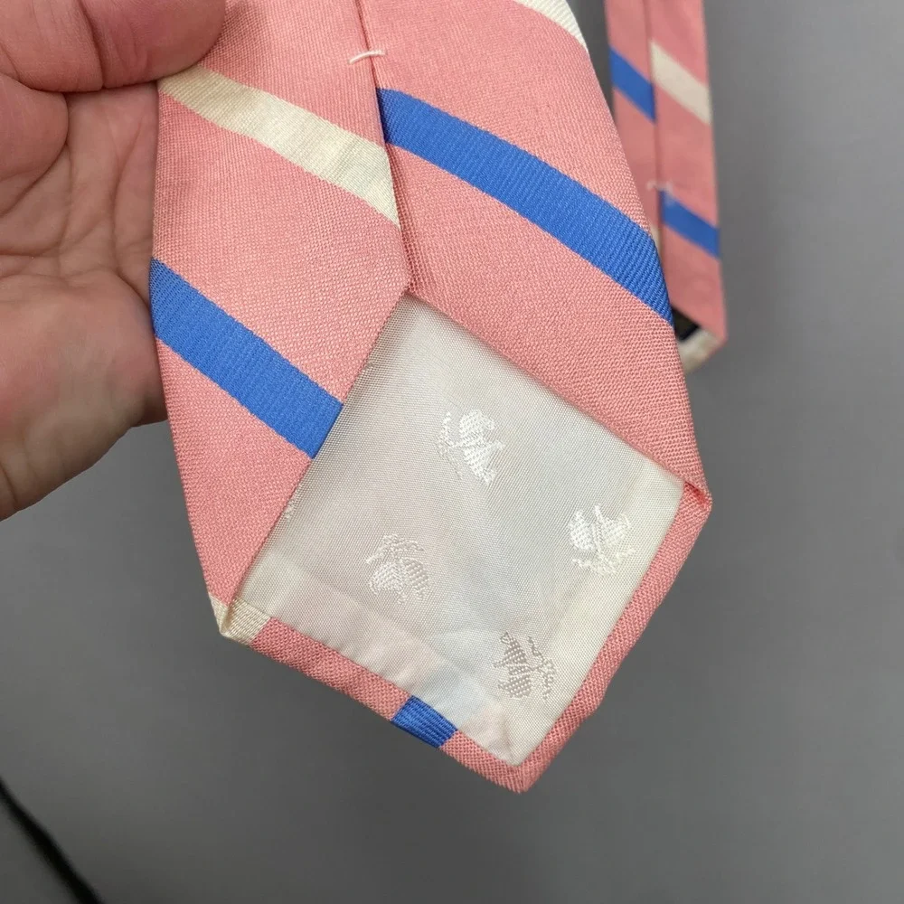 Brooks Brothers Makers Necktie Tie Pink Blue Cream Silk Rep Stripe USA Preppy